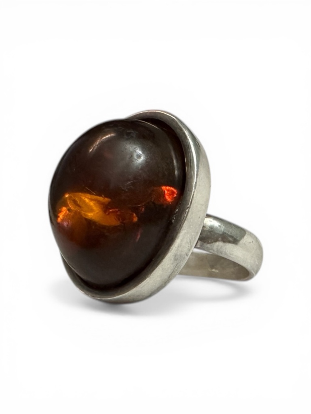 Baltic Amber Ring Size 8.5 | Vintage Silver | Honey Glow Cabochon - Picture 2 of 3